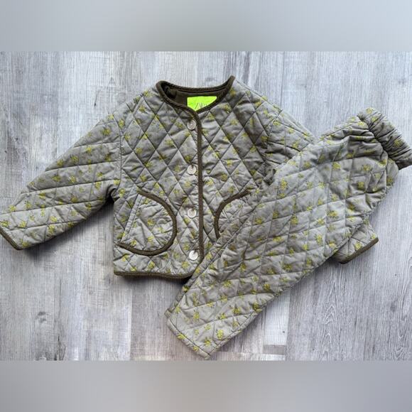Zara Kids Girls 4-5 Years Quilted Jacket Pants Matching Set Floral Brown - Picture 1 of 9